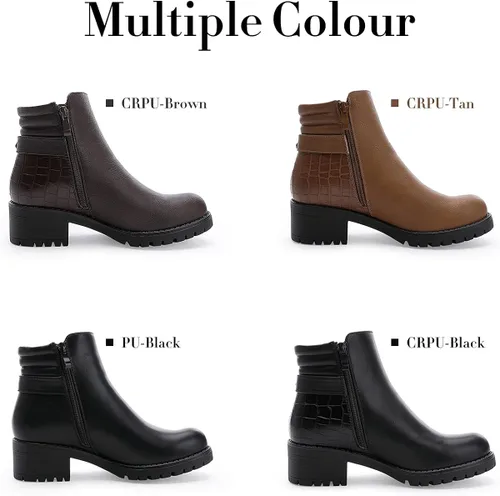 Vista 7 de ALLOT Botines de tacón grueso apilados para mujer, con hebilla y cremallera lateral, a la moda, con puntera cerrada