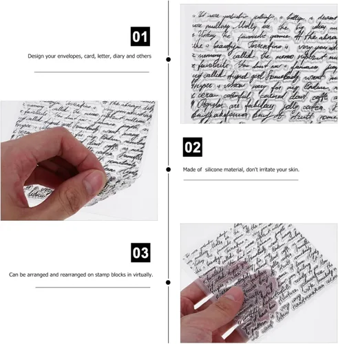 Vista 5 de SUPVOX Sellos transparentes de silicona con letras de palabras y fondo, sellos para hacer tarjetas de diario, álbum de fotos, álbumes de recortes