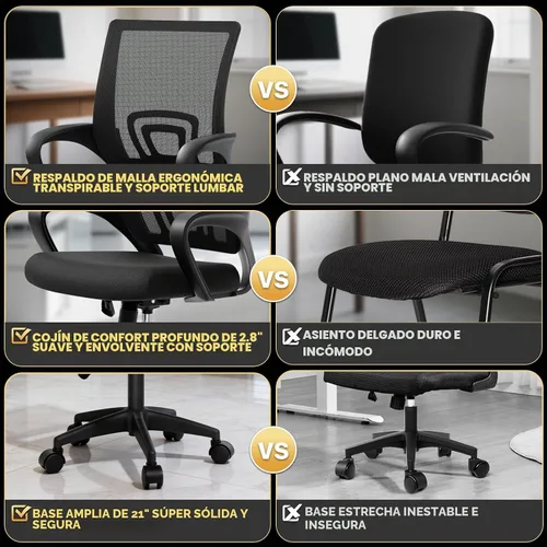 Vista 10 de Magshion Silla de oficina ergonómica, silla de escritorio de malla para Negro