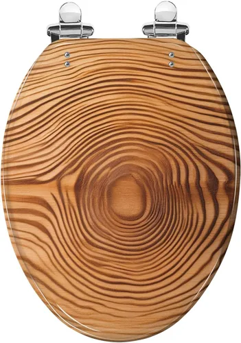 Vista 8 de Asiento de inodoro alargado con tabla de cedro, hermoso asiento de inodoro de resina de grano de madera, cierre silencioso y lento con bisagras