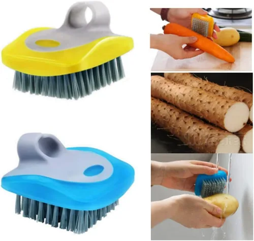 Vista 4 de Cepillo de frutas y verduras, cepillo de lavado de zanahorias y pelador de dedos, pelador de verduras, juego de pelador de palma para frutas, papas