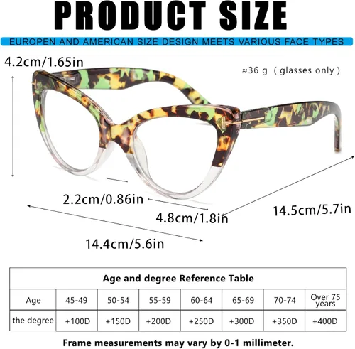 Vista 2 de Viseng Juego de 3 elegantes gafas de lectura con forma de ojo de gato para mujer con protección contra la luz azul (+0.0)