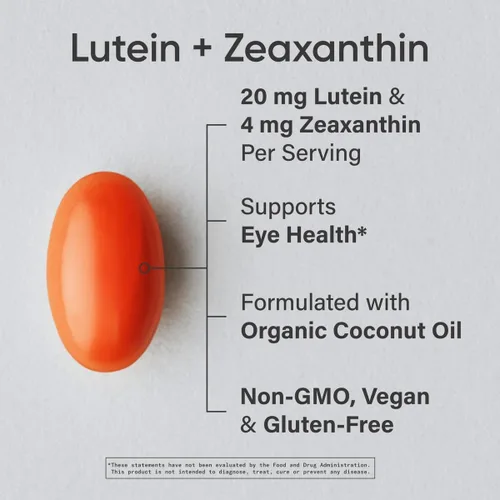Vista 2 de Sports Research® Cápsulas de luteína y zeaxantina, suplemento de apoyo para la salud ocular hecho con Lute-Gen® y aceite de coco orgánico, apto