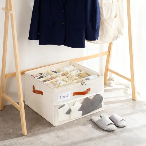 Vista 6 de Organizador de zapatos para armario, caja de almacenamiento de zapatos, caja de zapatos plegable con divisores ajustables y cubierta transparente