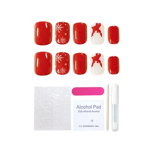 Vista 13 de Año Nuevo Navidad Prensa en Uñas Largas Ataúd Acrílico Uñas Falsas Kit Navidad Copo de Nieve Decoración de Uñas Falsas Bailarina Uñas Falsas Puntas