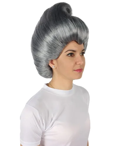 Vista 8 de HPO Peluca de película de fantasía animada para mujer, color gris oscuro, fiesta de disfraces de Halloween, gorra transpirable sin tapa, fibra