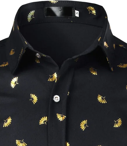 Vista 3 de ZEROYAA Camisas de vestir de manga larga con botones y estampado floral de rosas para hombre