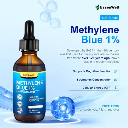 Vista 2 de Grado farmacéutico azul de metileno 4.06 fl oz,1% USP Grado Solución Mezcla Vitamina