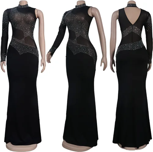 Vista 4 de Vestido de cumpleaños sexy para mujer, vestido sexy con proceso de perforación en caliente, vestido de noche para club y fiesta.
