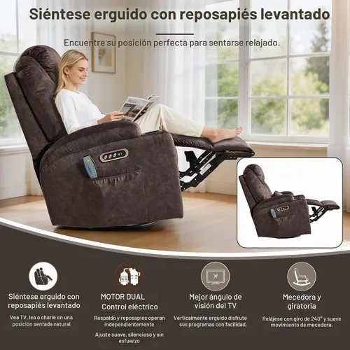 Vista 7 de AHMED Silla reclinable giratoria eléctrica con masaje y calor para adultos Terciopelo.