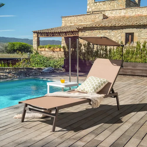 Vista 3 de COSTWAY Tumbona para exteriores con sombrilla reclinable ajustable de 6 niveles para patio trasero
