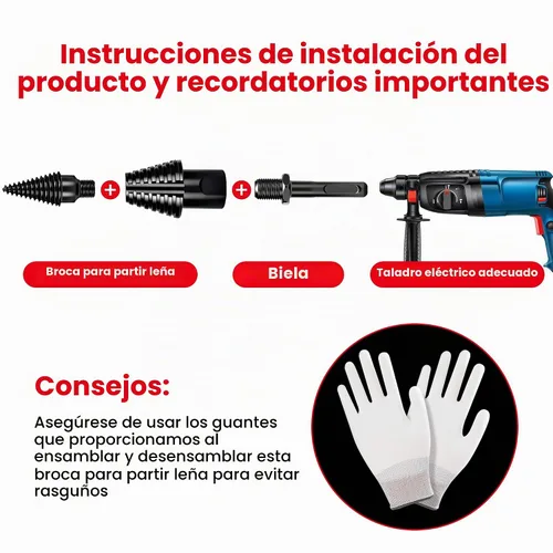 Vista 6 de Juego de brocas divisoras de troncos de leña de alta calidad con diseño desmontable, cono de tornillo de división de madera resistente de 1.97