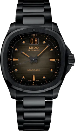 Vista 12 de MIDO Multifort TV Big Date - Reloj suizo automático para hombres - Caja de 40mm con respaldo transparente Verde sobre acero inoxidable