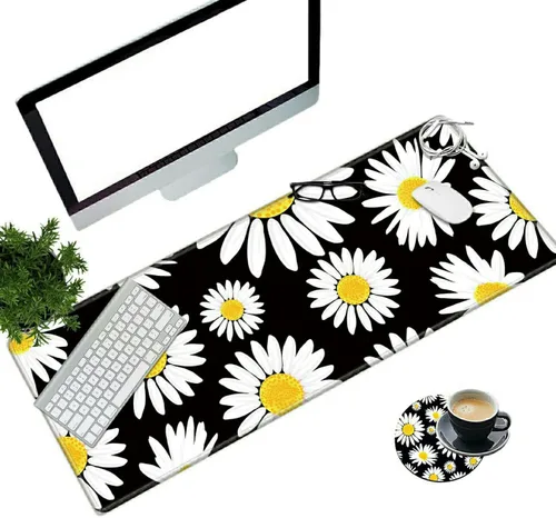 Vista 8 de Juego de alfombrillas para mouse de escritorio con soporte para codo y muñeca, 2 codos + posavasos (31.5 x 11.8 pulgadas), espuma viscoelástica