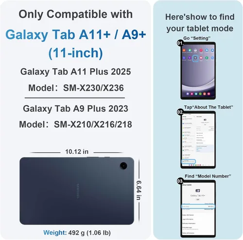 Vista 9 de Nitupai Funda para Samsung Galaxy Tab A11 Plus/A11+ 2025 de 11 pulgadas, Galaxy Tab A9+ 2023, funda resistente para tableta Samsung A11+ con soporte