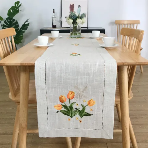 Vista 12 de Mantel bordado para decoración de encaje a prueba de polvo, sin arrugas, lavable, floral, rectangular, para cocina, comedor, vacaciones, cumpleaños