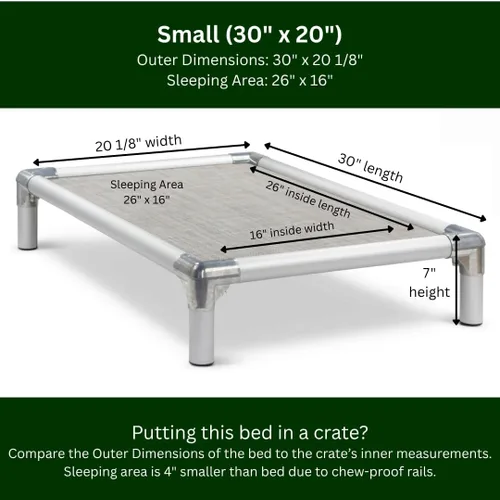 Vista 3 de Kuranda Cama elevada para mascotas a prueba de masticación, aluminio plateado, 30 x 20 pulgadas, Sunsure Textilene, abedul