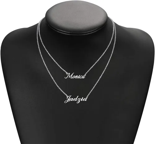 Vista 2 de Gargantilla MeMoShe con nombre personalizable, superpuesta, con corazón, chapada en oro de 18K con colgante de nombre