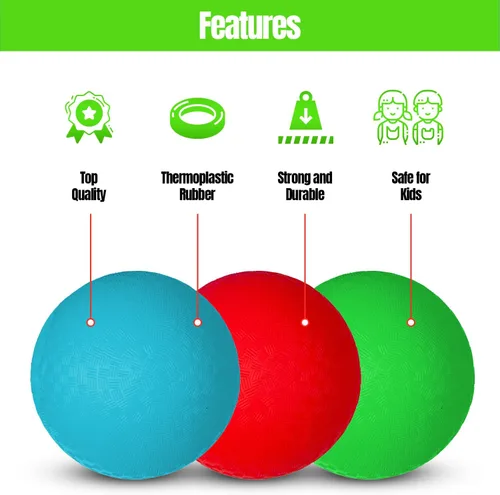 Vista 4 de New Bounce Pelotas deportivas de 5 pulgadas para niños pequeños, paquete de 3 unidades, color rojo, azul, verde, pequeñas bolas suaves