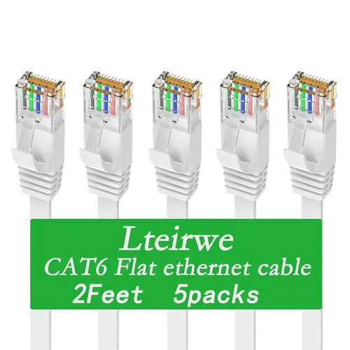 Vista 8 de Cable Ethernet CAT6 de 2 pies de alta velocidad plano de 500 MHz ancho de banda velocidad de transmisión 10 Gbps, más rápido que Cat 5e/CAT5.