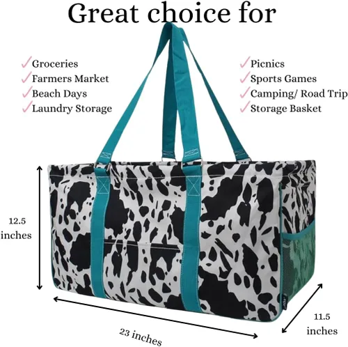 Vista 319 de NGIL Bolsa de comestibles reutilizable extra grande plegable de gran tamaño para comestibles, almacenamiento, picnic, playa, Estampado