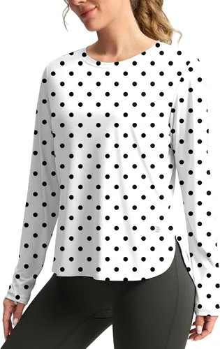 Vista 19 de Camisetas de sol para mujer, con protección ultravioleta FPU 50+, manga larga, ligera, de secado rápido, para entrenamiento, senderismo, para mujer