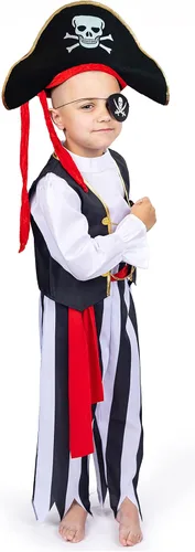 Vista 3 de Dress Up America Disfraz de pirata para niños Conjunto de disfraz de pirata para niños El conjunto de disfraces incluye una camiseta, pantalones