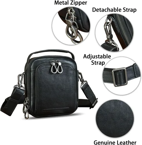 Vista 6 de IVTG Bolso de mensajero de cuero genuino para hombre, bolso bandolera pequeño, bolso cruzado para el trabajo, negocios