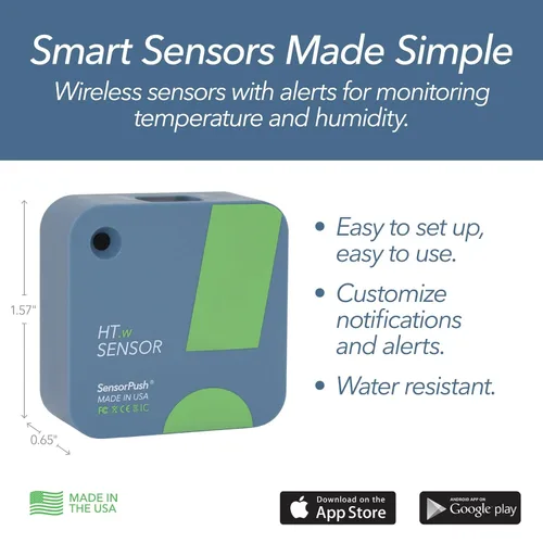 Vista 2 de SensorPush HT.w Sensor inteligente de temperatura y sensor de humedad - Termómetro y higrómetro con monitoreo por aplicación - Monitor