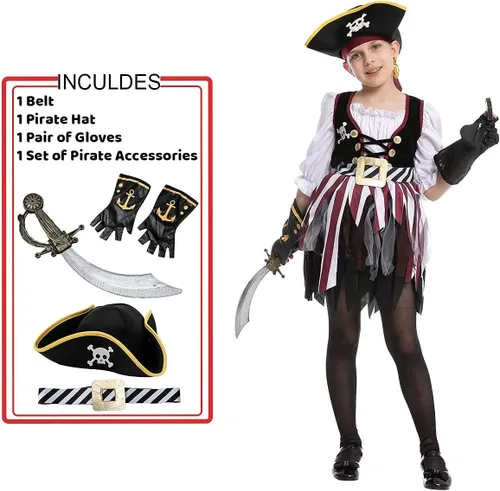 Vista 2 de Spooktacular Creations Disfraz de pirata de siete mares para niñas, fiestas temáticas de Halloween