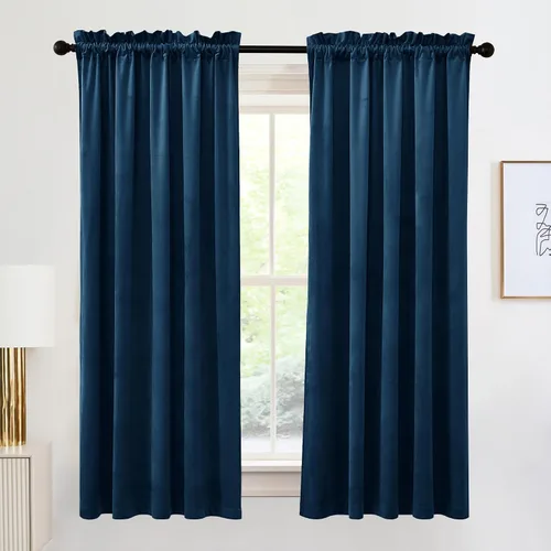 Vista 95 de RYB HOME Cortinas opacas de terciopelo para dormitorio, aislamiento térmico, privacidad, luz solar, bloqueo de calor, cortinas lujosas con bolsillo
