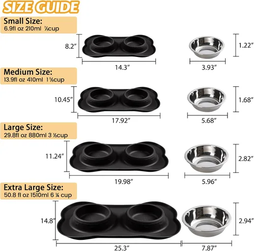 Vista 4 de Hubulk - Comedero doble de acero inoxidable con base de silicona antideslizante antiderrames y pala para alimento, para perros pequeños, medianos