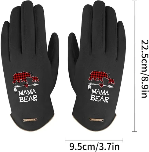 Vista 2 de Guantes de gamuza de invierno para mujer, diseño de búfalo a cuadros rojos, guantes de vestir de moda