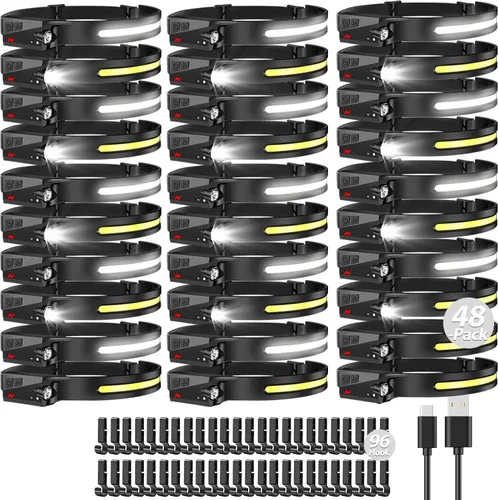 Vista 13 de Bud K Paquete de 12 linternas frontales recargables, linternas de 1000 lúmenes para adultos, linterna frontal de haz ancho de 230 grados y foco