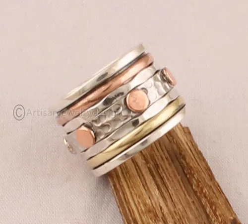 Vista 2 de Spinner Silver Ring, Statement Silver Ring, Minimalist Silver Ring, 925 Silver Ring, Fidget Spinner Ring, Yoga Spinner Ring, Wide Band Rings