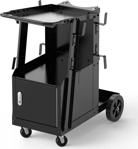 Vista 10 de YESWELDER Carro de Soldadura, de 2 Niveles con 2 Cajones para Soldador MIG, Soldador TIG y Cortador de Plasma, Almacenamiento de Tanques, Cadenas