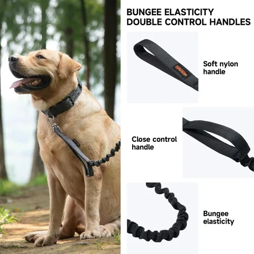Vista 5 de EXCELLENT ELITE SPANKER Correa elástica militar para perros con 2 asas de control acolchadas para perros medianos y pequeños (negro)
