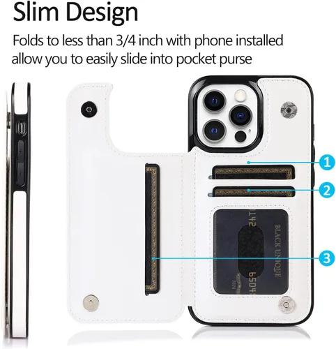 Vista 3 de Funda tipo cartera compatible con iPhone 13 Pro de 6.1 pulgadas con tarjetero, de piel sintética, con función atril, ranuras para tarjetas, doble