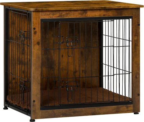 Vista 28 de DWANTON - Perrera con cojín, de madera, con puertas dobles, para interiores, S, M, L, 27.2 pulgadas de largo, negro