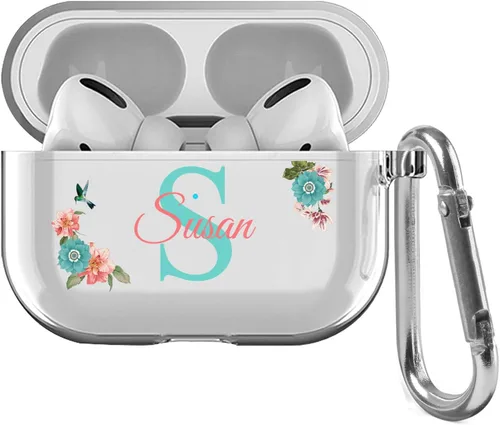 Vista 6 de Funda transparente personalizada con nombre e inicial de cristal para AirPods 4ª generación Pro/Pro 2 y 3ª generación, funda protectora transparente