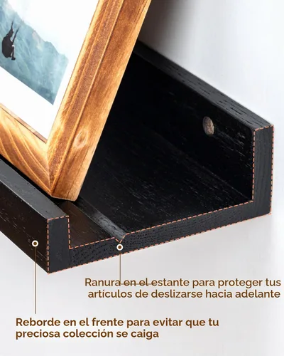 Vista 4 de Axeman Repisa para Cuadros de Roble, Estantes Flotantes de 24 Pulgadas, Juego de 2, Estantes de Pared de Madera de Roble Macizo con Reborde