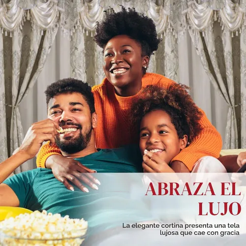Vista 6 de Juego de cortinas tradicionales de jacquard (2 paneles) de 63 y 84 pulgadas de largo, incluye cenefa adjunta, parte trasera transparente, 2 borlas