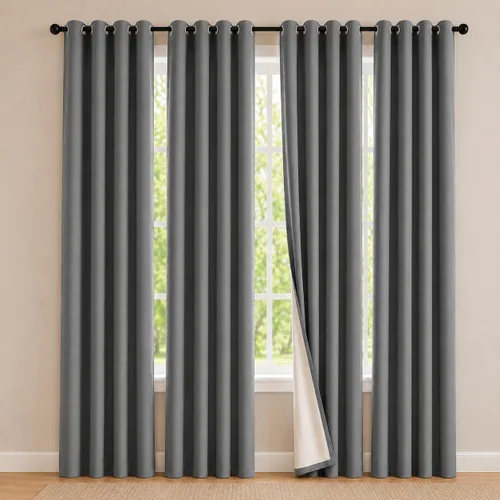 Vista 95 de 2 paneles de cortinas 100% opacas, de peso medio, con aislamiento térmico y ojales para dormitorio, sala de estar, tratamiento de ventana
