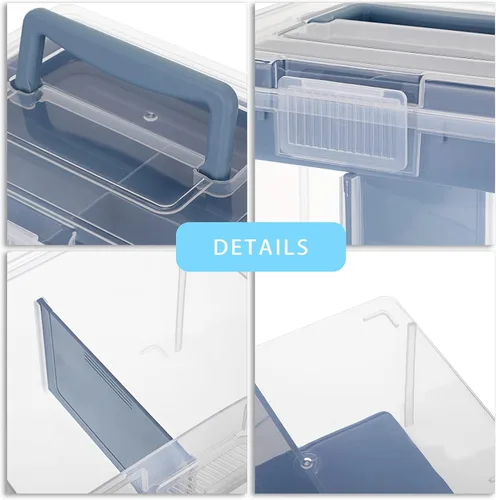 Vista 5 de BTSKY - Caja de almacenamiento de 2 capas de plástico transparente con bandeja extraíble, caja organizadora multiuso para papelería con asa, caja