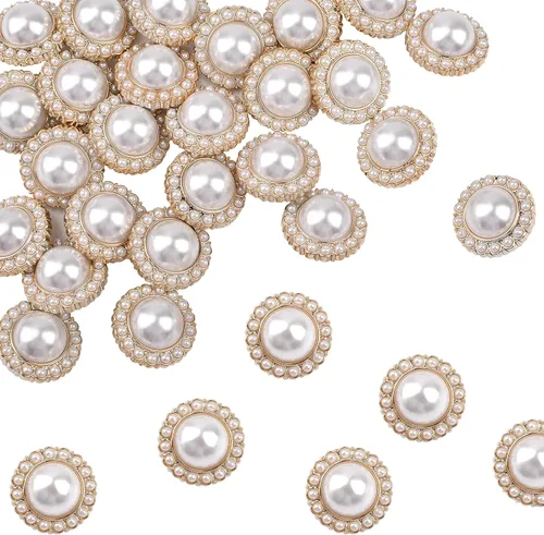Vista 10 de 30 botones de perlas sintéticas, botones acrílicos de perlas retro vintage dorados, redondos, de cristal, para coser, para manualidades, 0.91 Perla