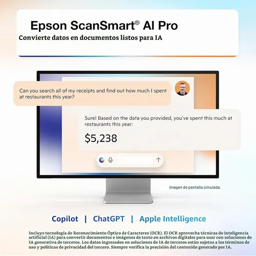 Vista 3 de Epson RapidReceipt RR-400W Wireless Business Scanner Recibo Organización de Recibos ScanSmart AI PRO Technology - Alimentador automático de 20