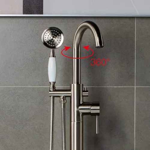 Vista 12 de WOODBRIDGE F0001-BNVT - Grifo de llenado de bañera independiente de una sola manija contemporánea con ducha de mano en acabado de níquel cepillado