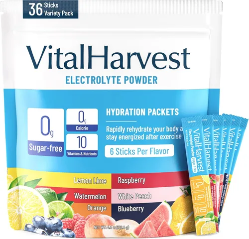 Vista 8 de VitalHarvest 36 sobres de electrolitos en polvo sin azúcar, paquetes de hidratación, bebida líquida de electrolitos para IV diaria, con sabor a lima
