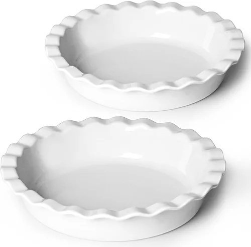Vista 8 de ONTUBE Moldes redondos grandes de cerámica para tartas de 10.5 pulgadas de profundidad, 50 onzas, para hornear, color blanco