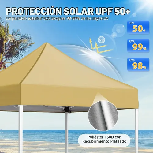 Vista 2 de EAGLE PEAK - Toldo desplegable de 5 x 5, toldo instantáneo para exteriores, fácil de instalar, refugio plegable de pierna recta (beige)